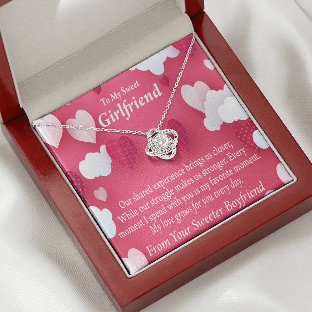 To My Girlfriend Every Moment Spent With You Love Knot Pendant Necklace Stainless Steel W Cz Stone - Luxury Love Knot Necklace Meanful Gift Idea For Her/Him
