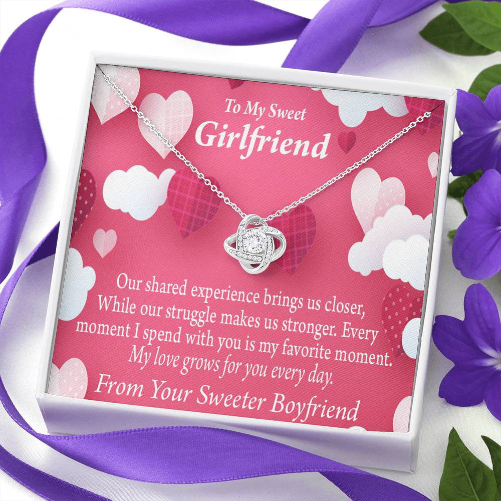 To My Girlfriend Every Moment Spent With You Love Knot Pendant Necklace Stainless Steel W Cz Stone - Luxury Love Knot Necklace Meanful Gift Idea For Her/Him