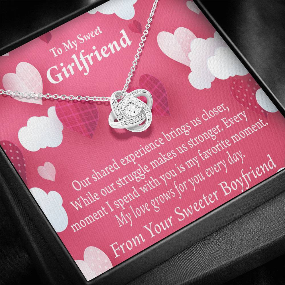 To My Girlfriend Every Moment Spent With You Love Knot Pendant Necklace Stainless Steel W Cz Stone - Luxury Love Knot Necklace Meanful Gift Idea For Her/Him