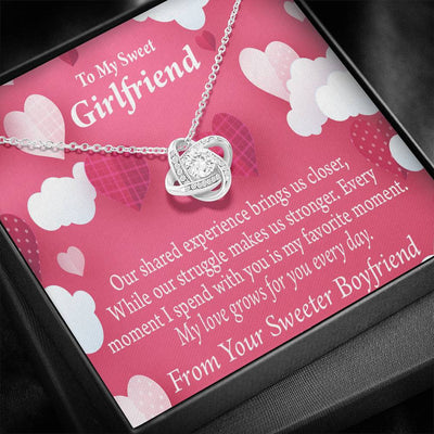 To My Girlfriend Every Moment Spent With You Love Knot Pendant Necklace Stainless Steel W Cz Stone - Luxury Love Knot Necklace Meanful Gift Idea For Her/Him