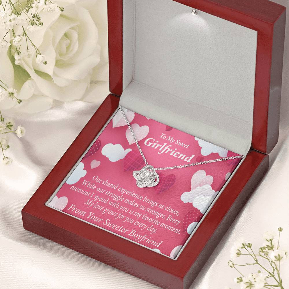 To My Girlfriend Every Moment Spent With You Love Knot Pendant Necklace Stainless Steel W Cz Stone - Luxury Love Knot Necklace Meanful Gift Idea For Her/Him