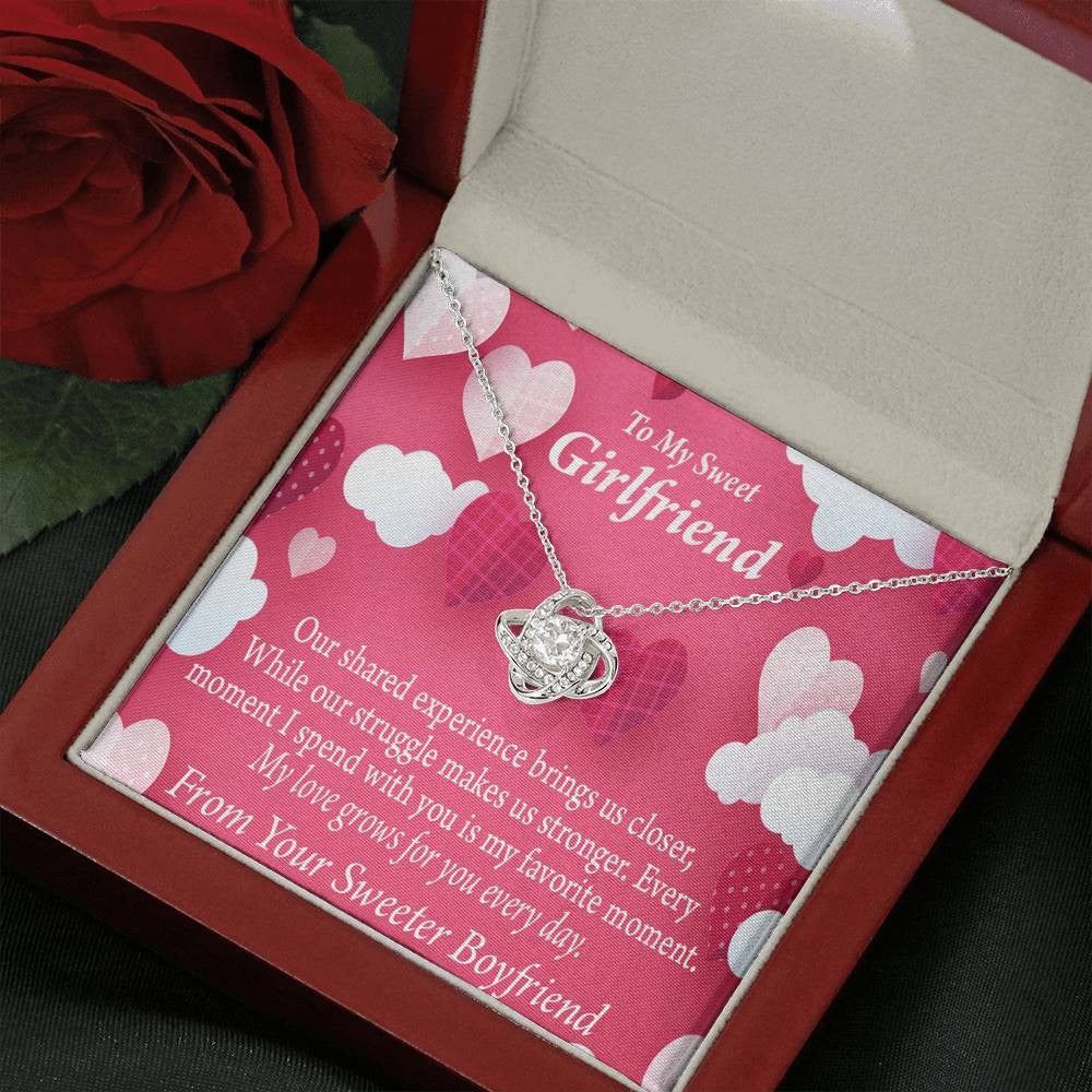 To My Girlfriend Every Moment Spent With You Love Knot Pendant Necklace Stainless Steel W Cz Stone - Luxury Love Knot Necklace Meanful Gift Idea For Her/Him