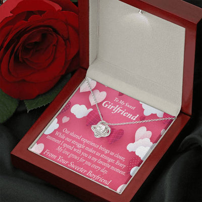 To My Girlfriend Every Moment Spent With You Love Knot Pendant Necklace Stainless Steel W Cz Stone - Luxury Love Knot Necklace Meanful Gift Idea For Her/Him