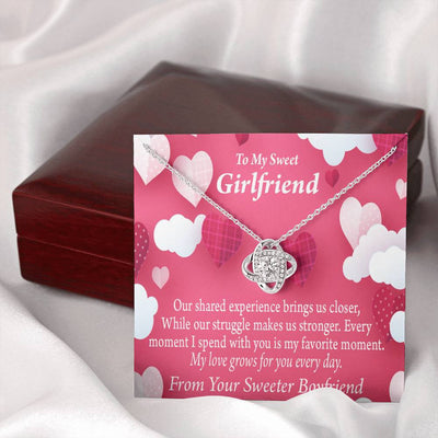 To My Girlfriend Every Moment Spent With You Love Knot Pendant Necklace Stainless Steel W Cz Stone - Luxury Love Knot Necklace Meanful Gift Idea For Her/Him