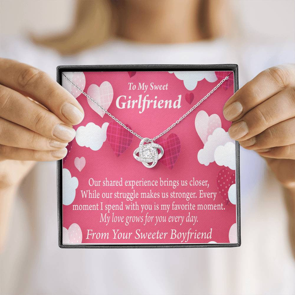 To My Girlfriend Every Moment Spent With You Love Knot Pendant Necklace Stainless Steel W Cz Stone - Luxury Love Knot Necklace Meanful Gift Idea For Her/Him