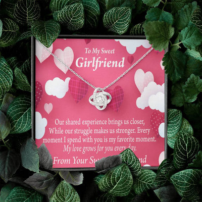 To My Girlfriend Every Moment Spent With You Love Knot Pendant Necklace Stainless Steel W Cz Stone - Luxury Love Knot Necklace Meanful Gift Idea For Her/Him