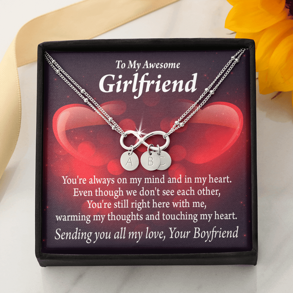 To My Girfriend Girlfriend Always Warm My Thoughts Infinity Bracelet With Initial Charms - Infinity Bracelet