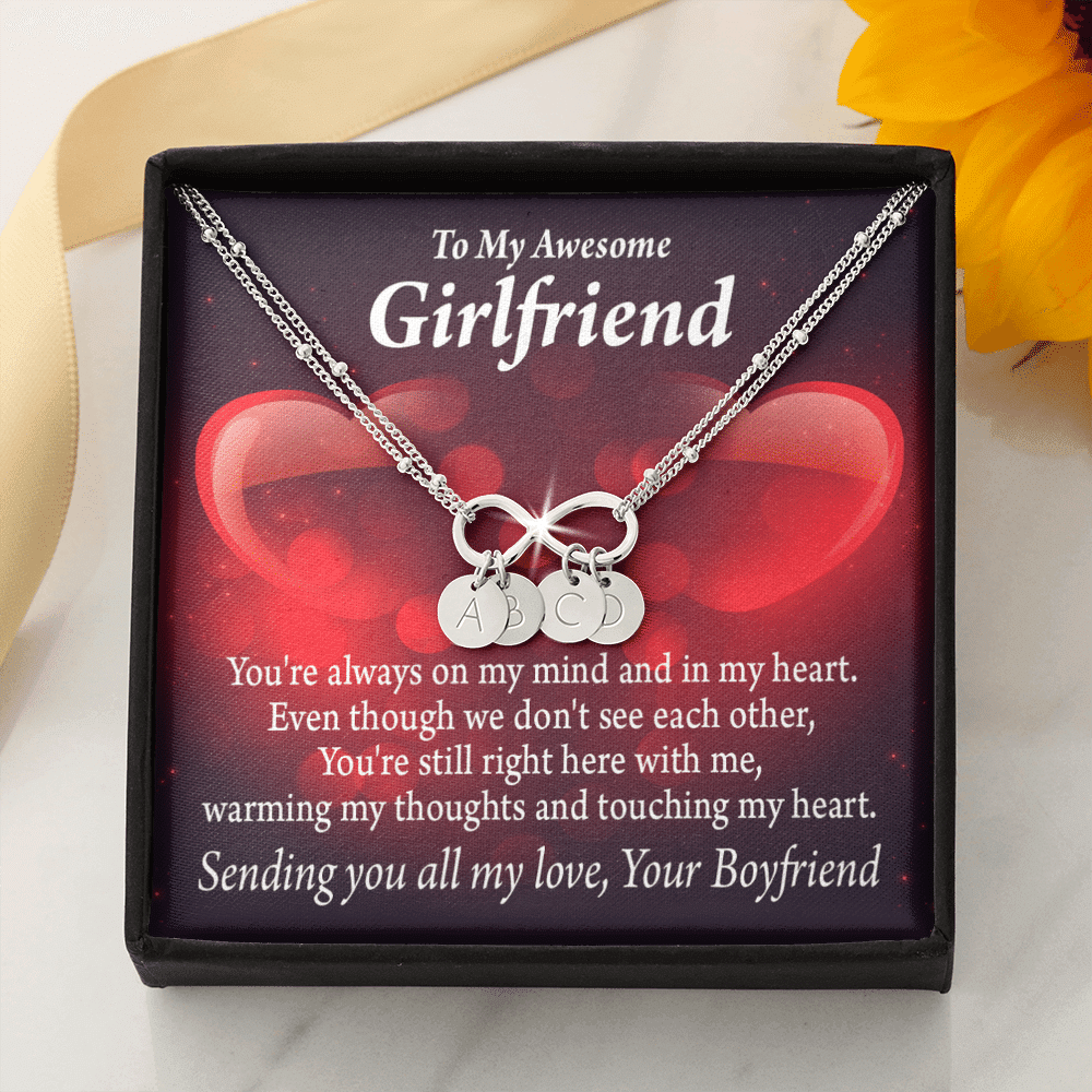 To My Girfriend Girlfriend Always Warm My Thoughts Infinity Bracelet With Initial Charms - Infinity Bracelet
