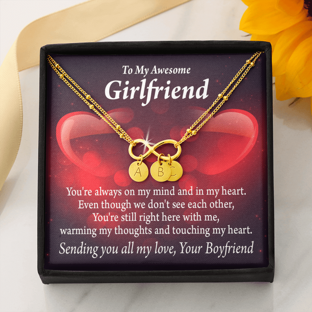 To My Girfriend Girlfriend Always Warm My Thoughts Infinity Bracelet With Initial Charms - Infinity Bracelet