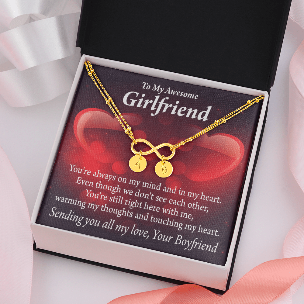 To My Girfriend Girlfriend Always Warm My Thoughts Infinity Bracelet With Initial Charms - Infinity Bracelet