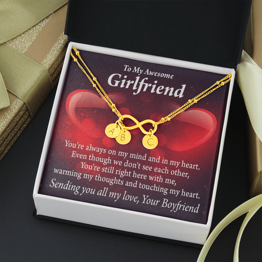 To My Girfriend Girlfriend Always Warm My Thoughts Infinity Bracelet With Initial Charms - Infinity Bracelet