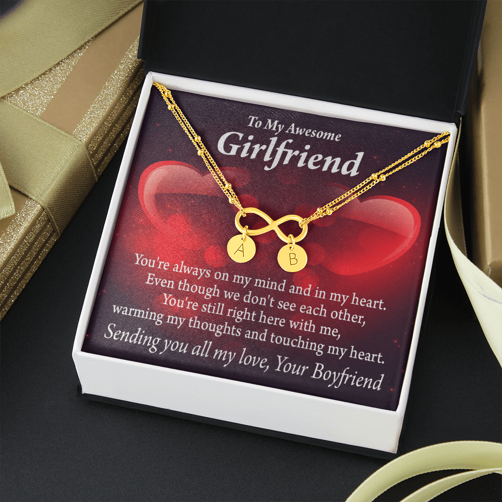 To My Girfriend Girlfriend Always Warm My Thoughts Infinity Bracelet With Initial Charms - Infinity Bracelet