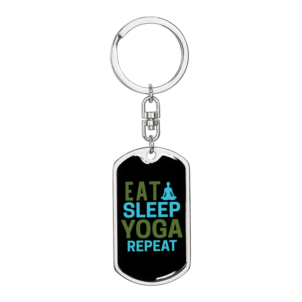 Eat Sleep Yoga Repeat Keychain Dog Tag Keyring - Dog Tag with Swivel Keychain