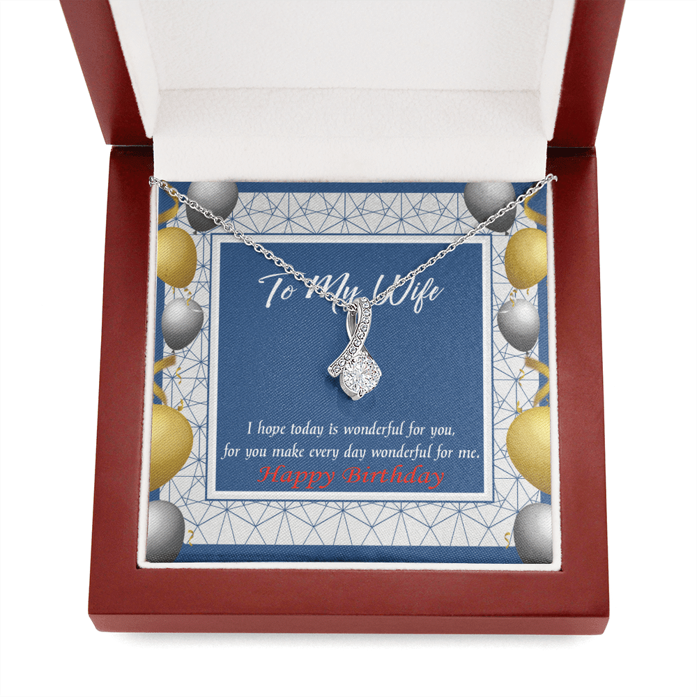 Birthday Gift For Wife You Are Wonderful Eternity Ribbon Stone Pendant 14K White Gold Stainless Steel Jewelry Gift  - Alluring Beauty Necklace Gift For Her