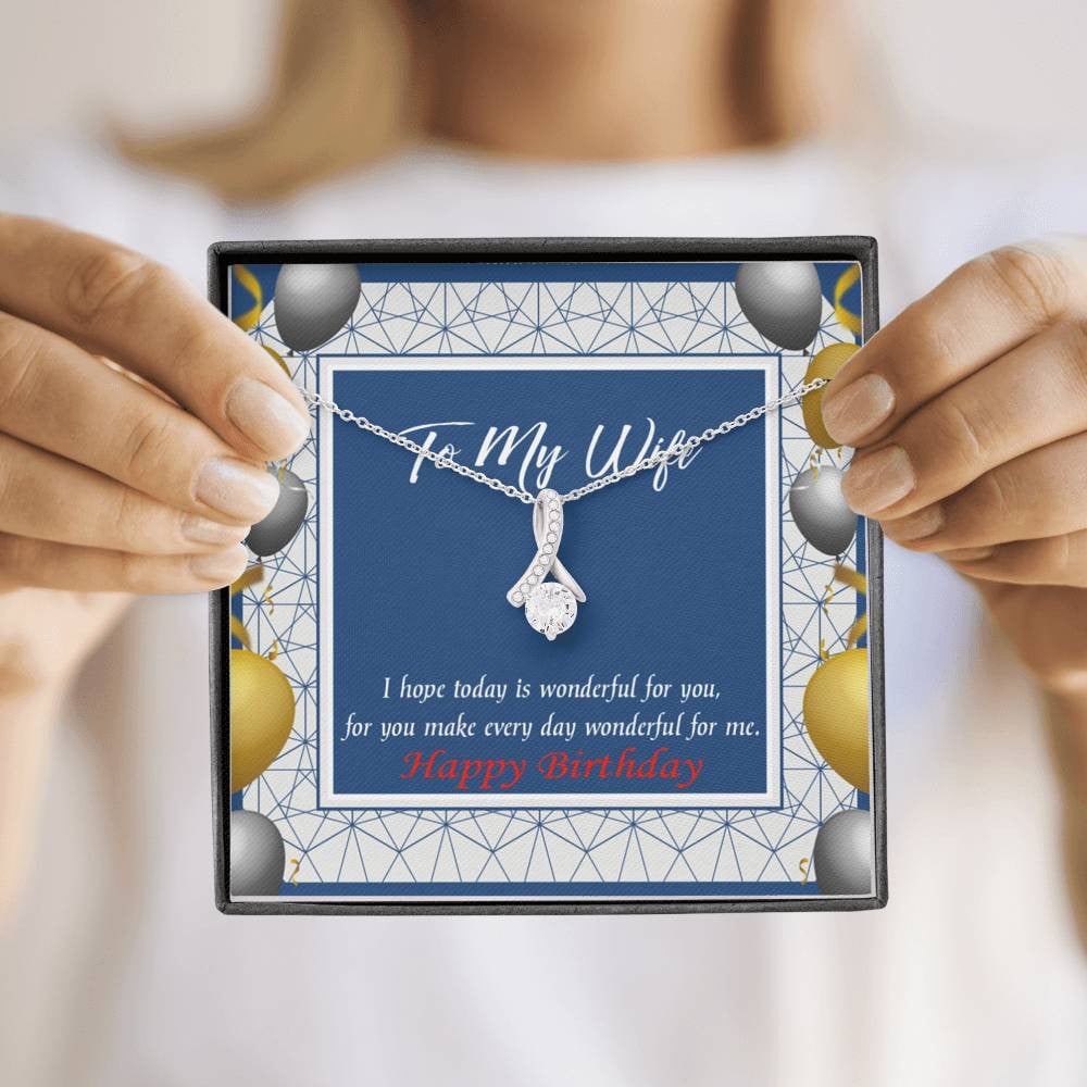 Birthday Gift For Wife You Are Wonderful Eternity Ribbon Stone Pendant 14K White Gold Stainless Steel Jewelry Gift  - Alluring Beauty Necklace Gift For Her