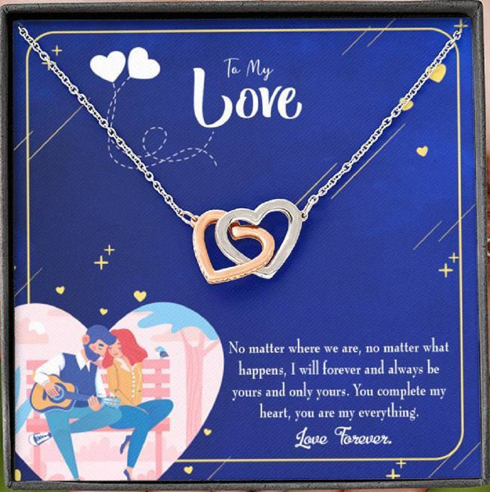 Wife Gift For Wife Birthday Wife You Complete Me Inseparable Love Pendant 18k Rose Gold Finish 16� - Interlocking Hearts Necklace