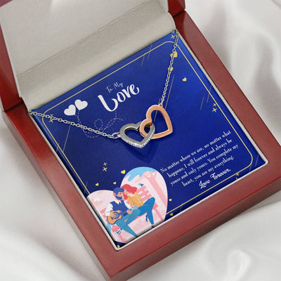 Wife Gift For Wife Birthday Wife You Complete Me Inseparable Love Pendant 18k Rose Gold Finish 16� - Interlocking Hearts Necklace