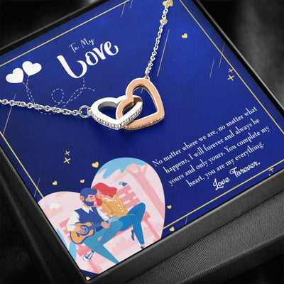 Wife Gift For Wife Birthday Wife You Complete Me Inseparable Love Pendant 18k Rose Gold Finish 16� - Interlocking Hearts Necklace