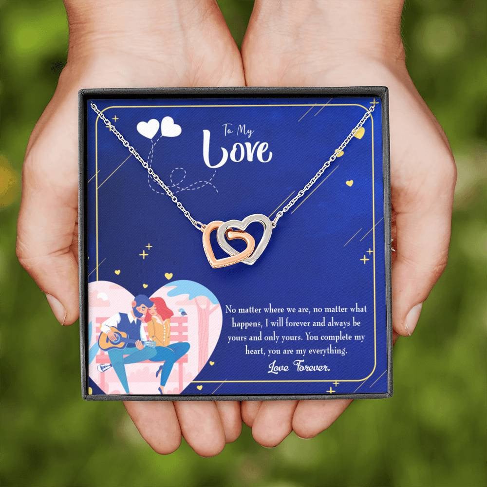 Wife Gift For Wife Birthday Wife You Complete Me Inseparable Love Pendant 18k Rose Gold Finish 16� - Interlocking Hearts Necklace