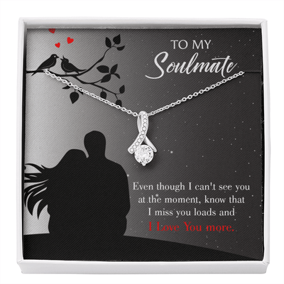 To My Girlfriend I Miss You Loads Message Card W Mahogany Style Luxury Box Eternity Ribbon Stone Necklace - Alluring Beauty Necklace Gift For Her