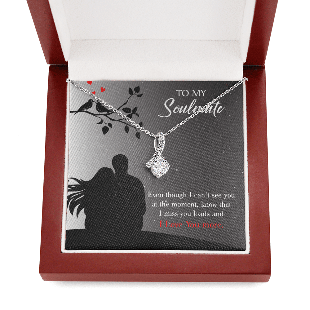 To My Girlfriend I Miss You Loads Message Card W Mahogany Style Luxury Box Eternity Ribbon Stone Necklace - Alluring Beauty Necklace Gift For Her