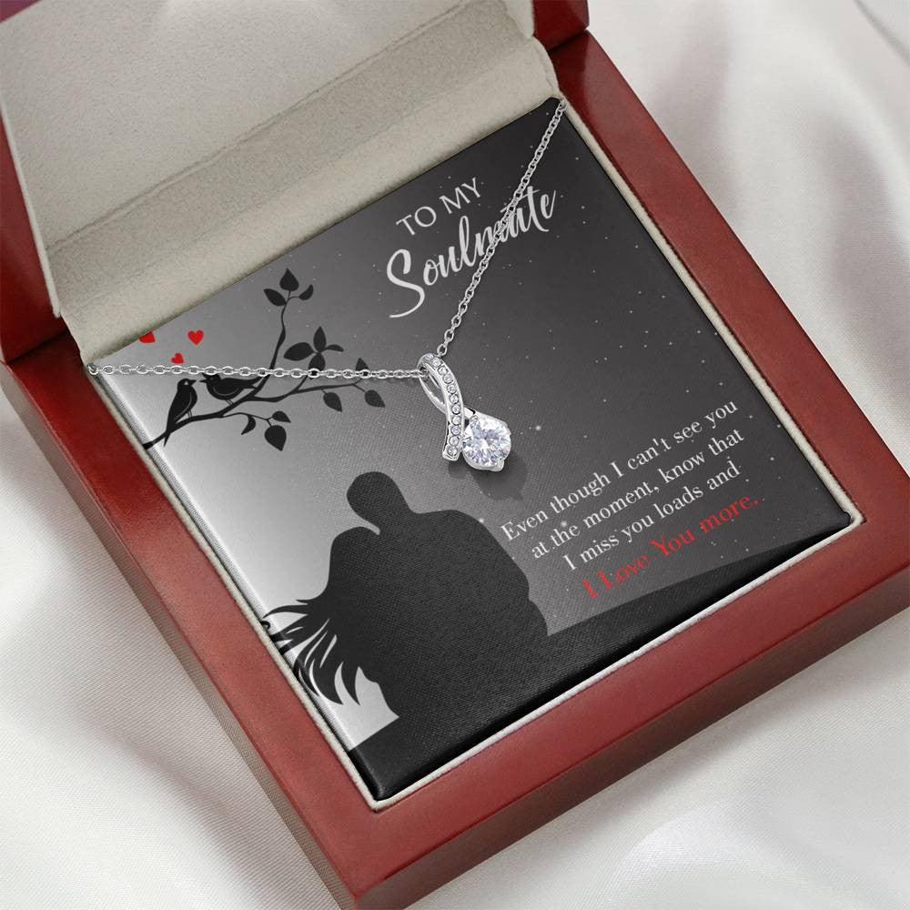 To My Girlfriend I Miss You Loads Message Card W Mahogany Style Luxury Box Eternity Ribbon Stone Necklace - Alluring Beauty Necklace Gift For Her