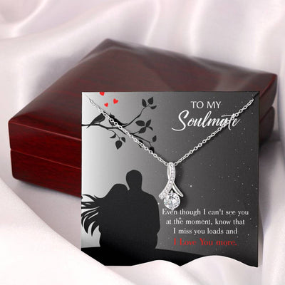 To My Girlfriend I Miss You Loads Message Card W Mahogany Style Luxury Box Eternity Ribbon Stone Necklace - Alluring Beauty Necklace Gift For Her