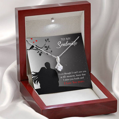 To My Girlfriend I Miss You Loads Message Card W Mahogany Style Luxury Box Eternity Ribbon Stone Necklace - Alluring Beauty Necklace Gift For Her