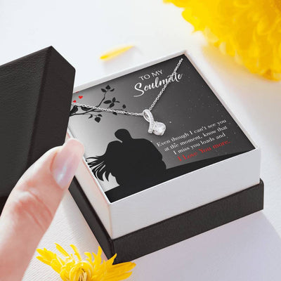To My Girlfriend I Miss You Loads Message Card W Mahogany Style Luxury Box Eternity Ribbon Stone Necklace - Alluring Beauty Necklace Gift For Her