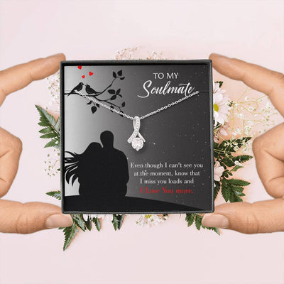 To My Girlfriend I Miss You Loads Message Card W Mahogany Style Luxury Box Eternity Ribbon Stone Necklace - Alluring Beauty Necklace Gift For Her