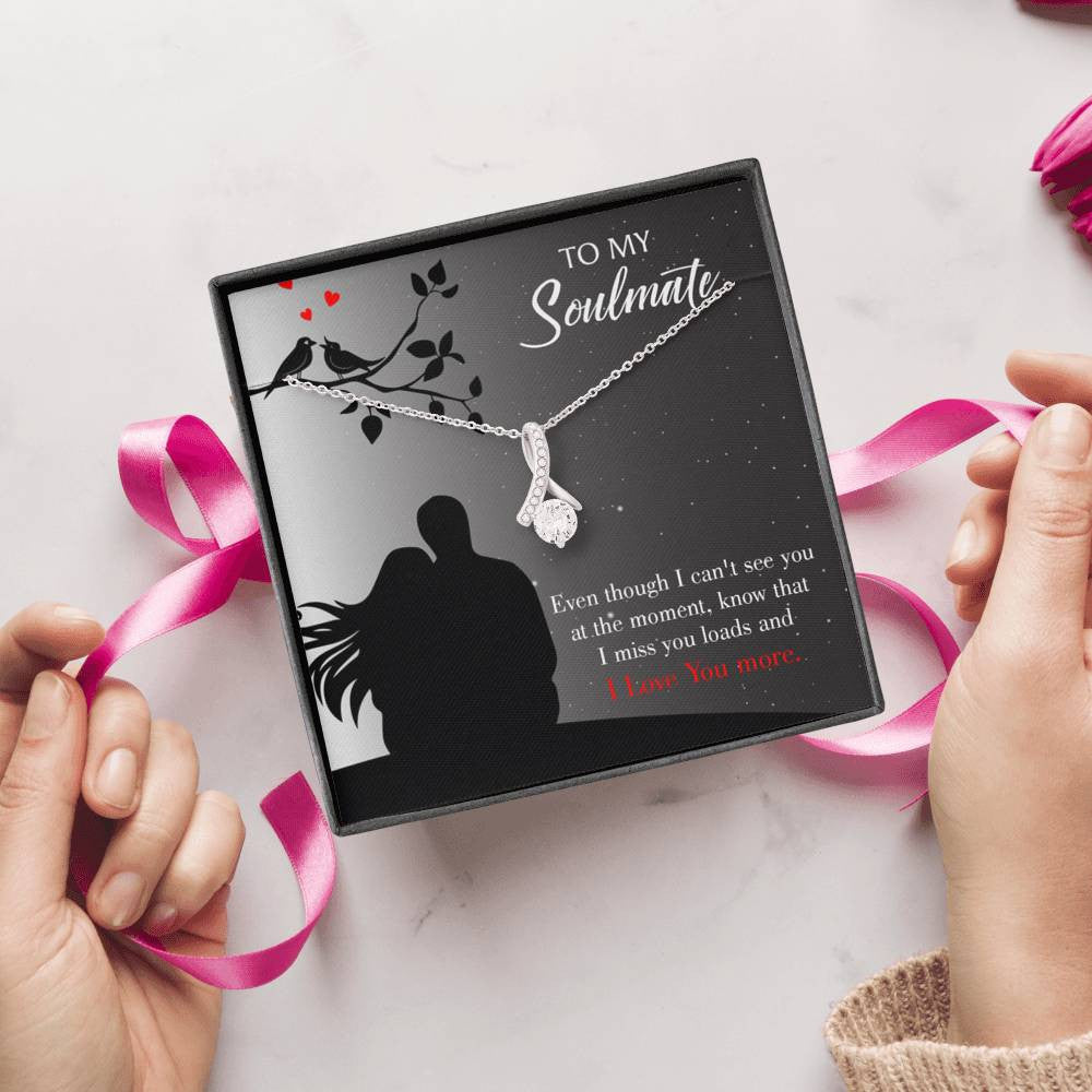 To My Girlfriend I Miss You Loads Message Card W Mahogany Style Luxury Box Eternity Ribbon Stone Necklace - Alluring Beauty Necklace Gift For Her
