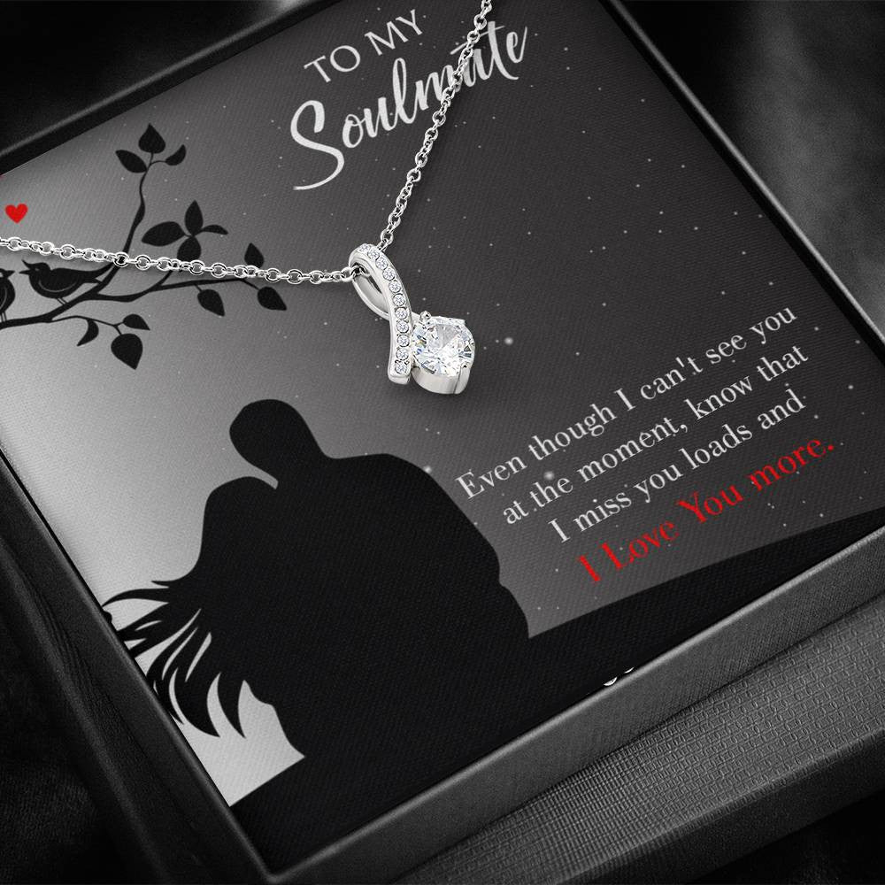 To My Girlfriend I Miss You Loads Message Card W Mahogany Style Luxury Box Eternity Ribbon Stone Necklace - Alluring Beauty Necklace Gift For Her
