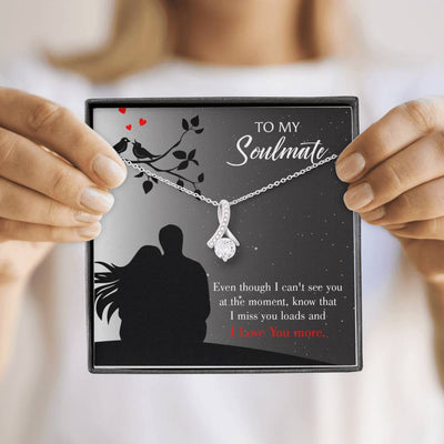 To My Girlfriend I Miss You Loads Message Card W Mahogany Style Luxury Box Eternity Ribbon Stone Necklace - Alluring Beauty Necklace Gift For Her