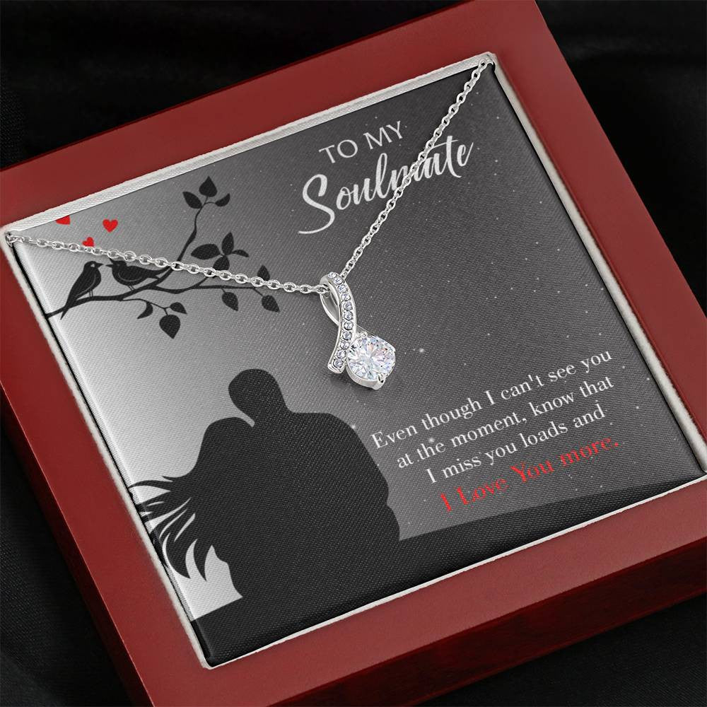 To My Girlfriend I Miss You Loads Message Card W Mahogany Style Luxury Box Eternity Ribbon Stone Necklace - Alluring Beauty Necklace Gift For Her