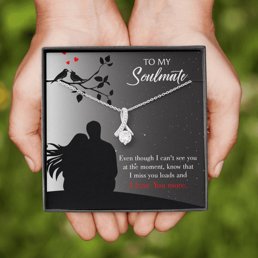 To My Girlfriend I Miss You Loads Message Card W Mahogany Style Luxury Box Eternity Ribbon Stone Necklace - Alluring Beauty Necklace Gift For Her