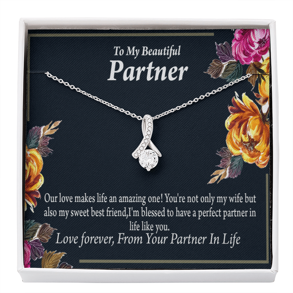For My Partner Sweet Best Friend Eternity Ribbon Stone Necklace 14K White Gold Keepsake Card Partner Gift - Alluring Beauty Necklace Gift For Her