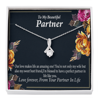 For My Partner Sweet Best Friend Eternity Ribbon Stone Necklace 14K White Gold Keepsake Card Partner Gift - Alluring Beauty Necklace Gift For Her