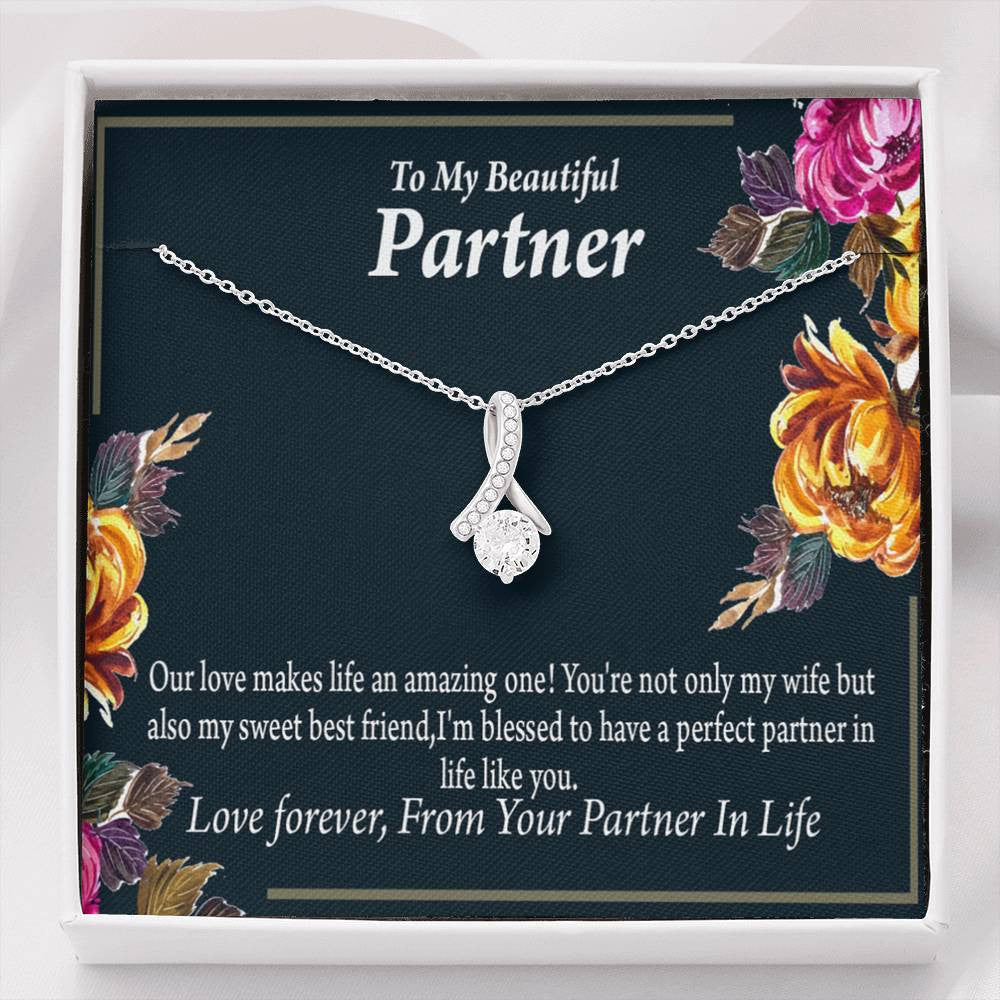 For My Partner Sweet Best Friend Eternity Ribbon Stone Necklace 14K White Gold Keepsake Card Partner Gift - Alluring Beauty Necklace Gift For Her