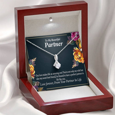 For My Partner Sweet Best Friend Eternity Ribbon Stone Necklace 14K White Gold Keepsake Card Partner Gift - Alluring Beauty Necklace Gift For Her
