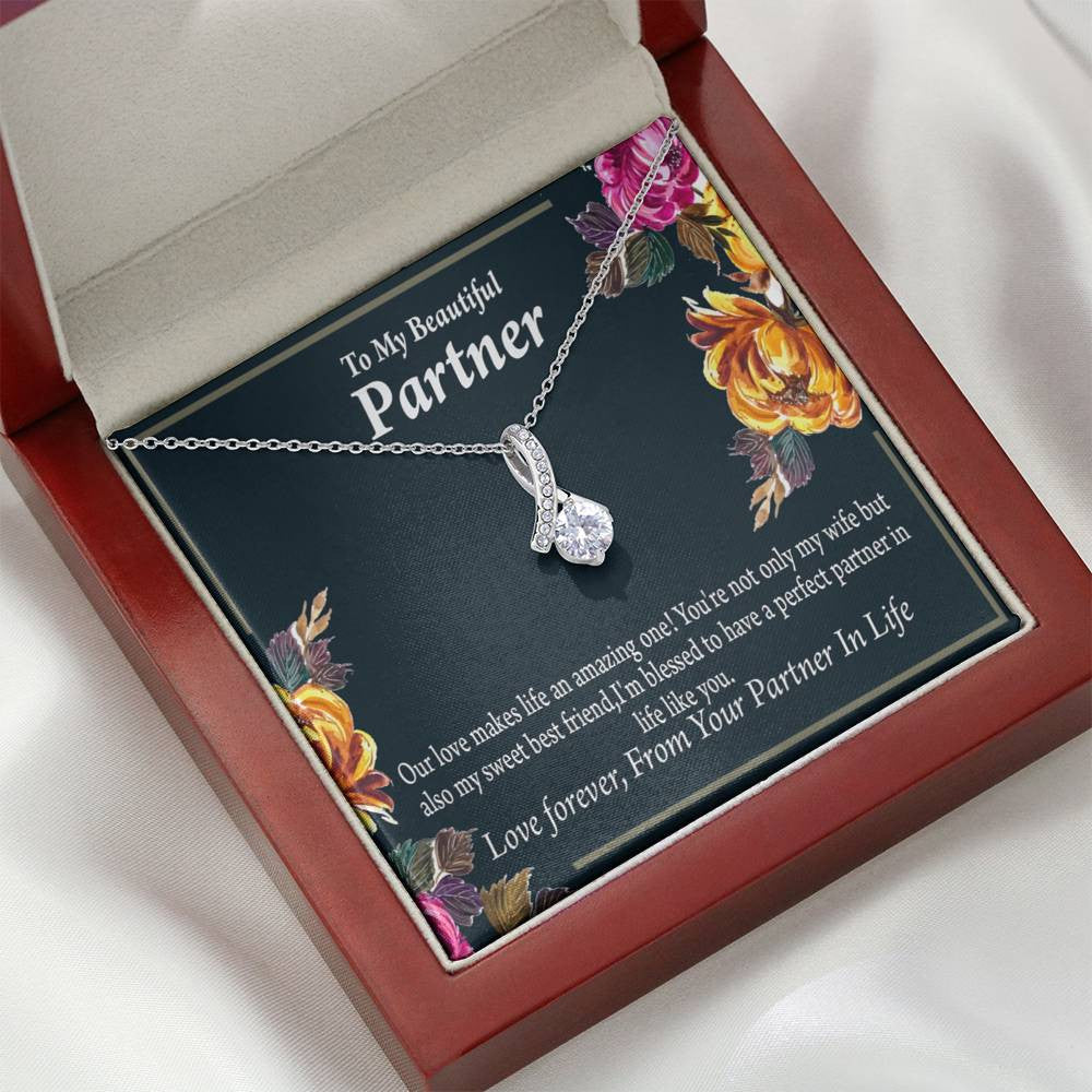 For My Partner Sweet Best Friend Eternity Ribbon Stone Necklace 14K White Gold Keepsake Card Partner Gift - Alluring Beauty Necklace Gift For Her