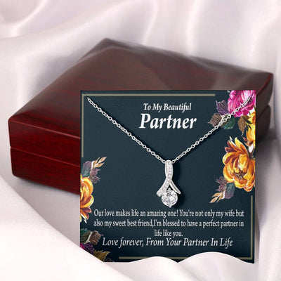 For My Partner Sweet Best Friend Eternity Ribbon Stone Necklace 14K White Gold Keepsake Card Partner Gift - Alluring Beauty Necklace Gift For Her