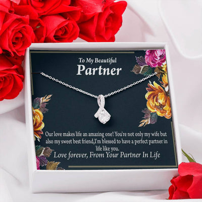 For My Partner Sweet Best Friend Eternity Ribbon Stone Necklace 14K White Gold Keepsake Card Partner Gift - Alluring Beauty Necklace Gift For Her