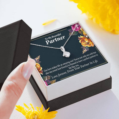 For My Partner Sweet Best Friend Eternity Ribbon Stone Necklace 14K White Gold Keepsake Card Partner Gift - Alluring Beauty Necklace Gift For Her