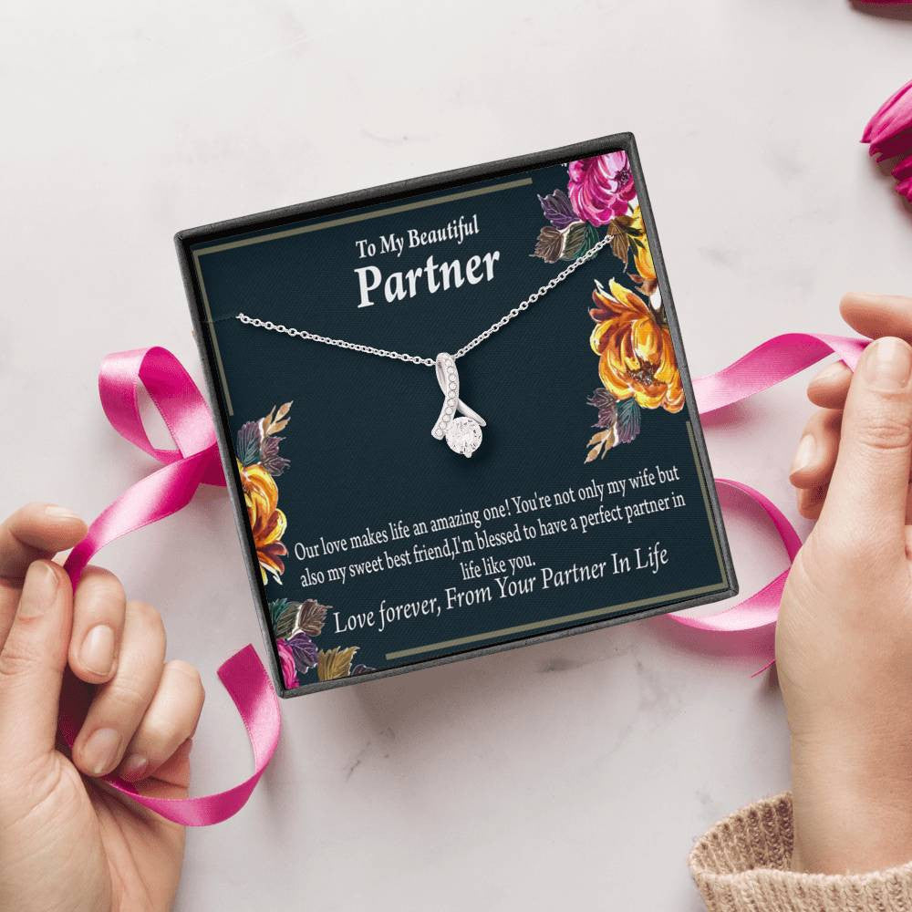 For My Partner Sweet Best Friend Eternity Ribbon Stone Necklace 14K White Gold Keepsake Card Partner Gift - Alluring Beauty Necklace Gift For Her