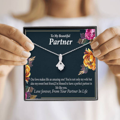 For My Partner Sweet Best Friend Eternity Ribbon Stone Necklace 14K White Gold Keepsake Card Partner Gift - Alluring Beauty Necklace Gift For Her