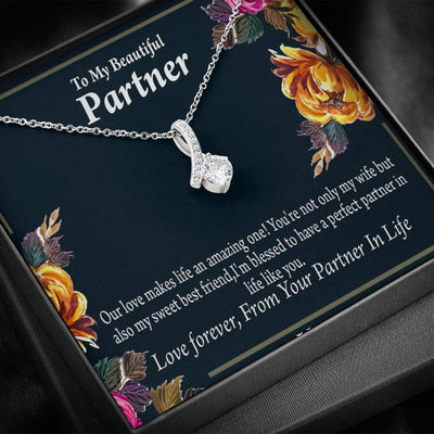 For My Partner Sweet Best Friend Eternity Ribbon Stone Necklace 14K White Gold Keepsake Card Partner Gift - Alluring Beauty Necklace Gift For Her