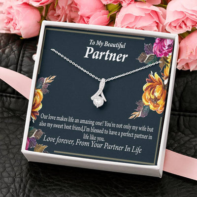For My Partner Sweet Best Friend Eternity Ribbon Stone Necklace 14K White Gold Keepsake Card Partner Gift - Alluring Beauty Necklace Gift For Her