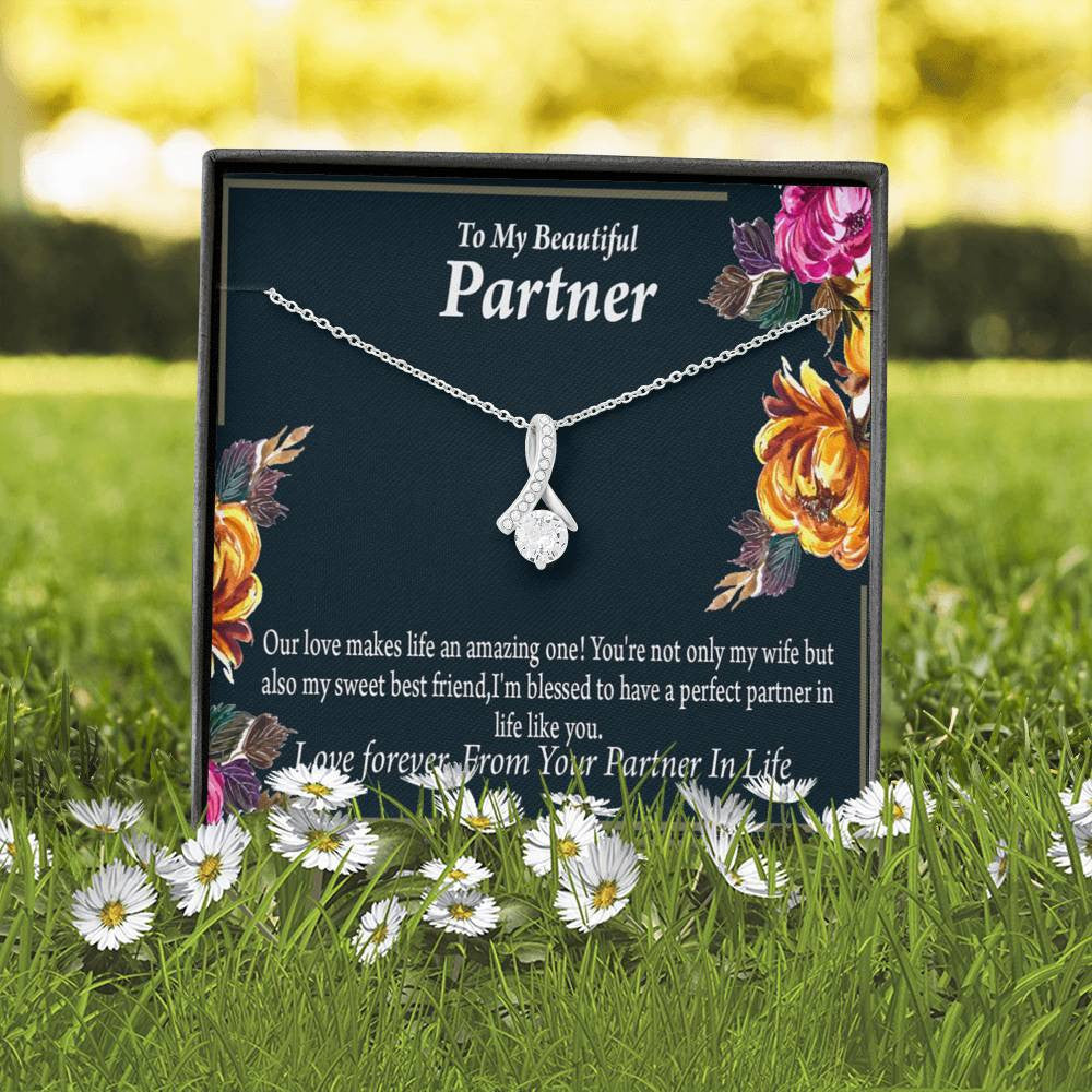For My Partner Sweet Best Friend Eternity Ribbon Stone Necklace 14K White Gold Keepsake Card Partner Gift - Alluring Beauty Necklace Gift For Her