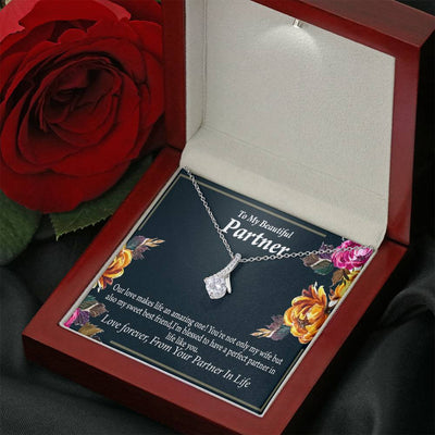 For My Partner Sweet Best Friend Eternity Ribbon Stone Necklace 14K White Gold Keepsake Card Partner Gift - Alluring Beauty Necklace Gift For Her