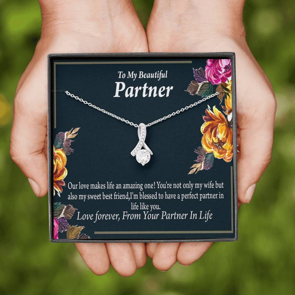 For My Partner Sweet Best Friend Eternity Ribbon Stone Necklace 14K White Gold Keepsake Card Partner Gift - Alluring Beauty Necklace Gift For Her